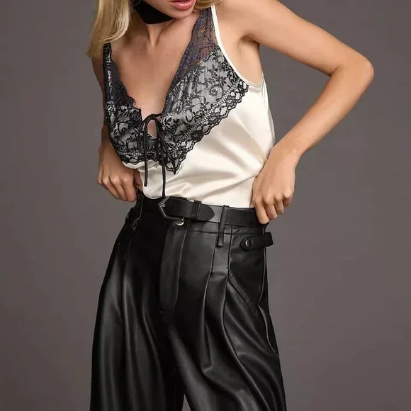 Anthropologie Maeve Faux Leather Taper Pleated Pants black nwt new US si… - Picture 2 of 3